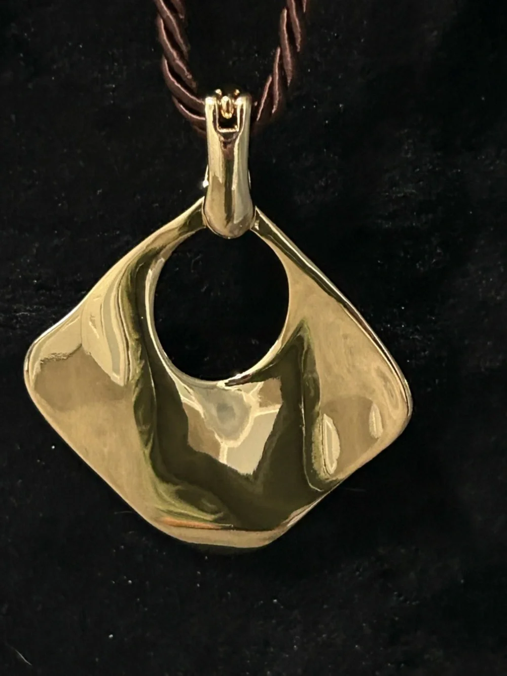 Premier Designs Long Pendant Necklace|Gold Tone Statement|Brown Cord Chain|NWOT